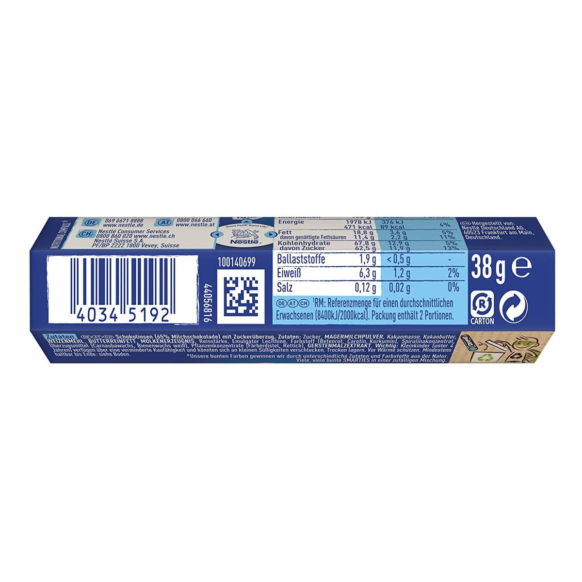 NESTLÉ Smarties® Bonbons Chocolatés, Boîte de 24 tubes