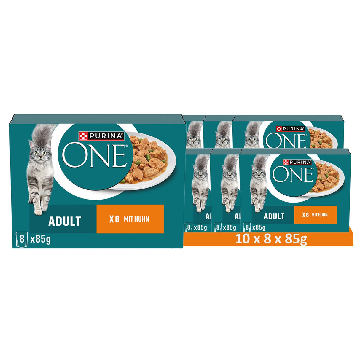 PURINA ONE Adult 8er-Pack Katzenfutter nass zarte Stückchen in Sauce mit Huhn und grünen Bohnen