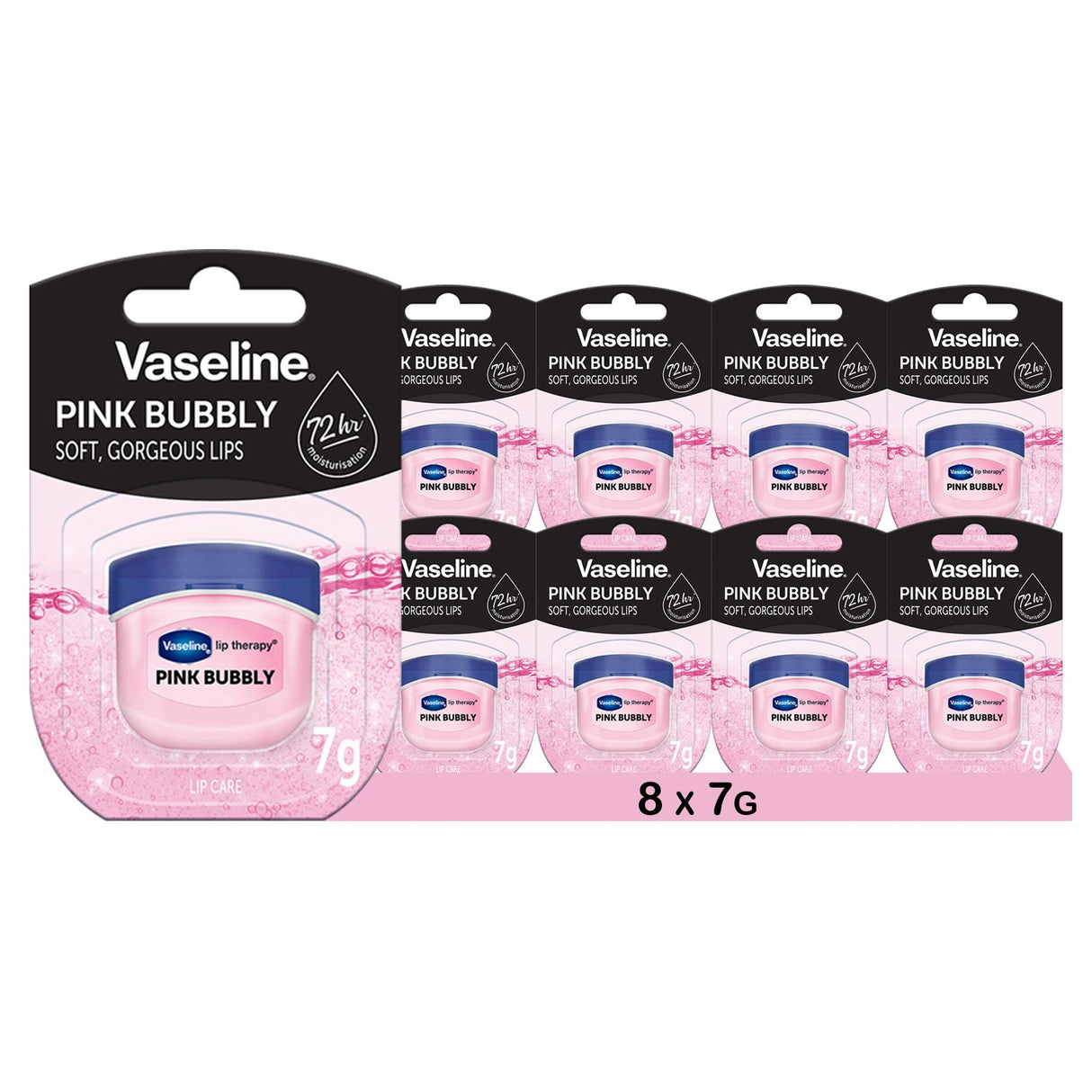 Vaseline Lip Therapy 7G Pink Bubbly | Pflegender Lippenbalsam für optimale Feuchtigkeit mit pinkfarbenen Blubberton |