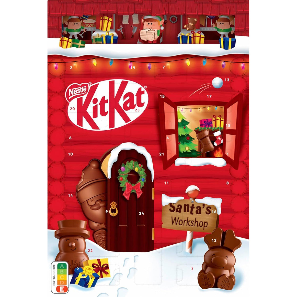 KITKAT Adventskalender mit 24 Schokoladenfiguren und Kugeln mit Knusperstückchen