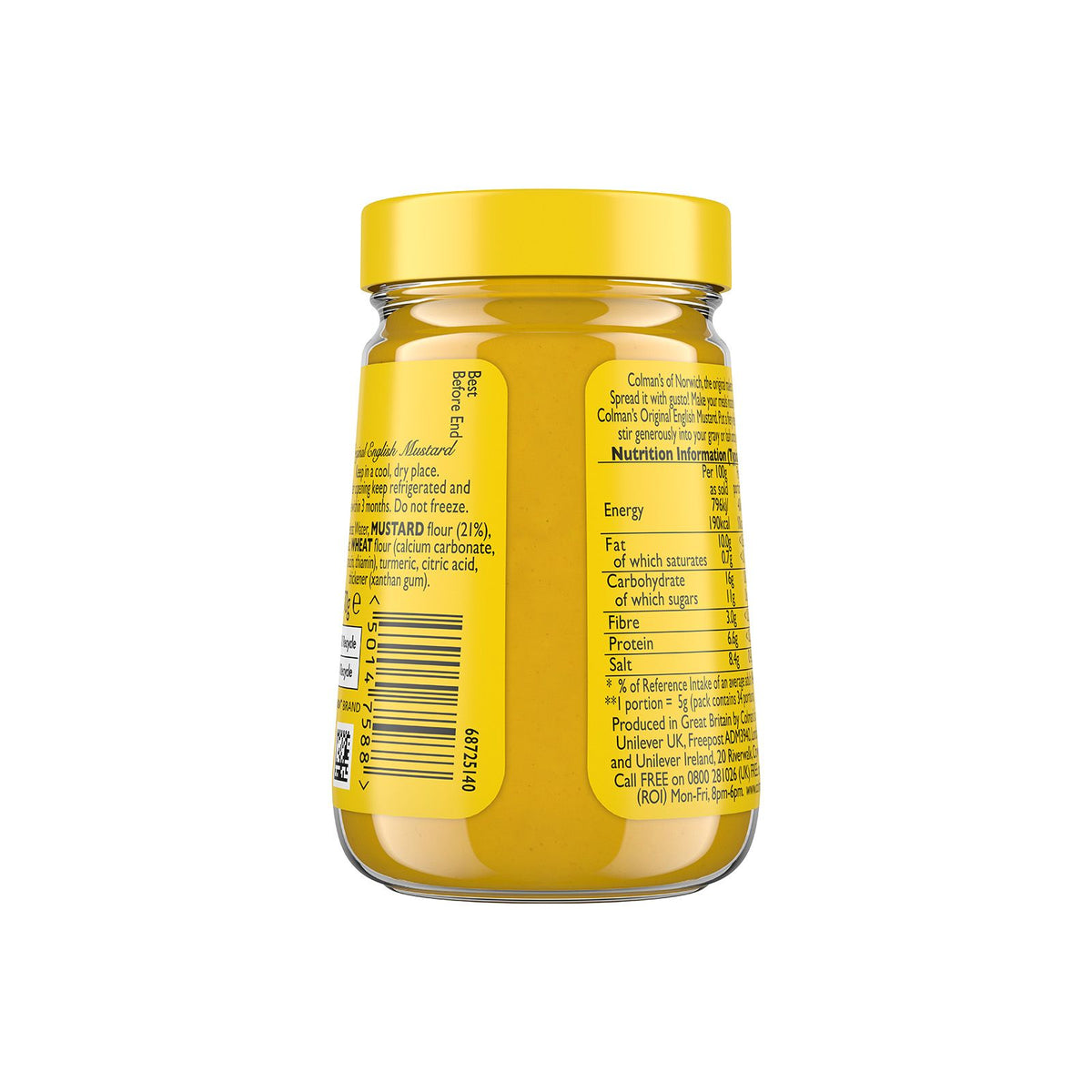 Colman's moutarde anglaise originale en pot de verre, moutarde anglaise superfine et vegane