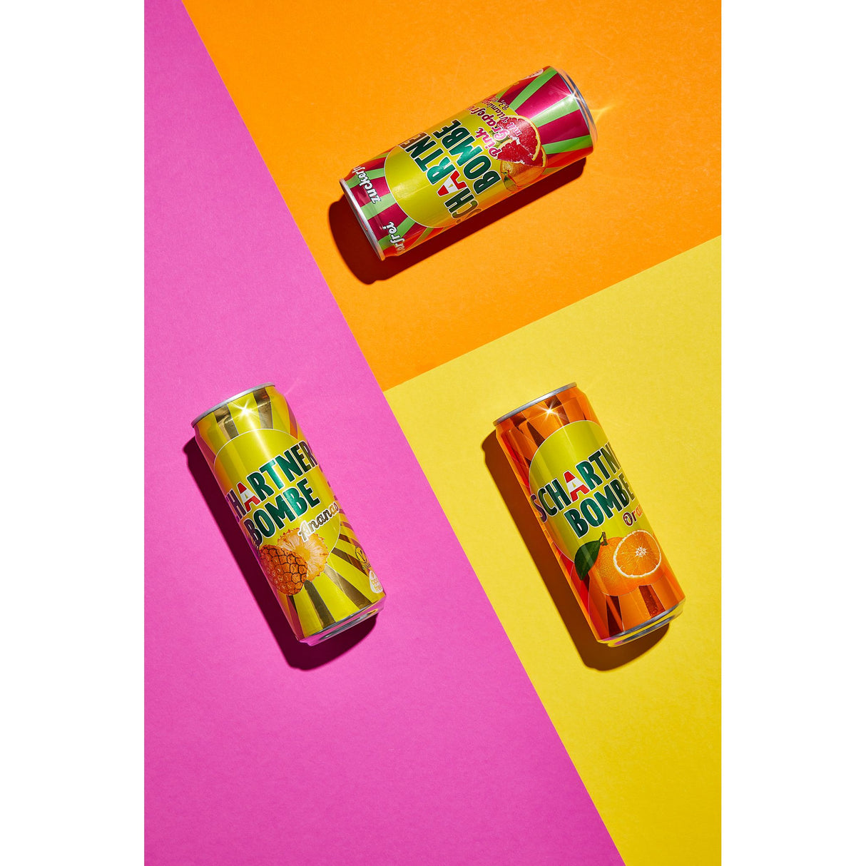 Schartner Bombe Orange, fruchtig spritzige Limonade mit, Softgetränk in Dose