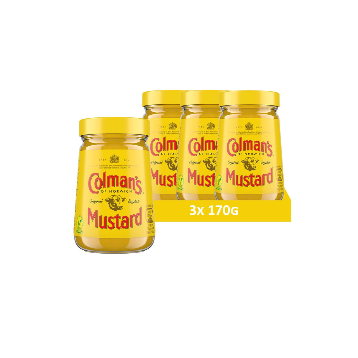 Colman's moutarde anglaise originale en pot de verre, moutarde anglaise superfine et vegane