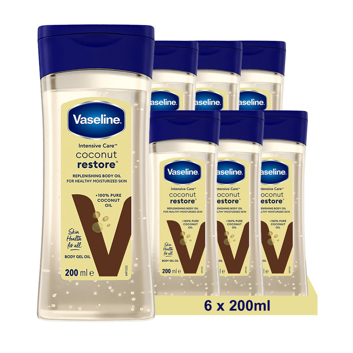 Huile corporelle Vaseline Intensive Care Coconut Restore pour une peau saine et hydratée. Gel-huile corporel régénérant à base d'huile de noix de coco 100 % pure,