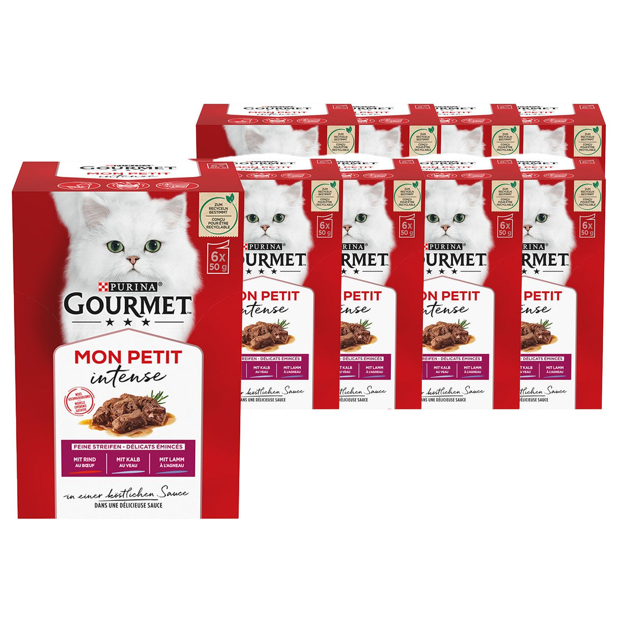 GOURMET Mon Petit Katzenfutter nass, Fleisch Sorten-Mix 6er Pack à 50g Dose