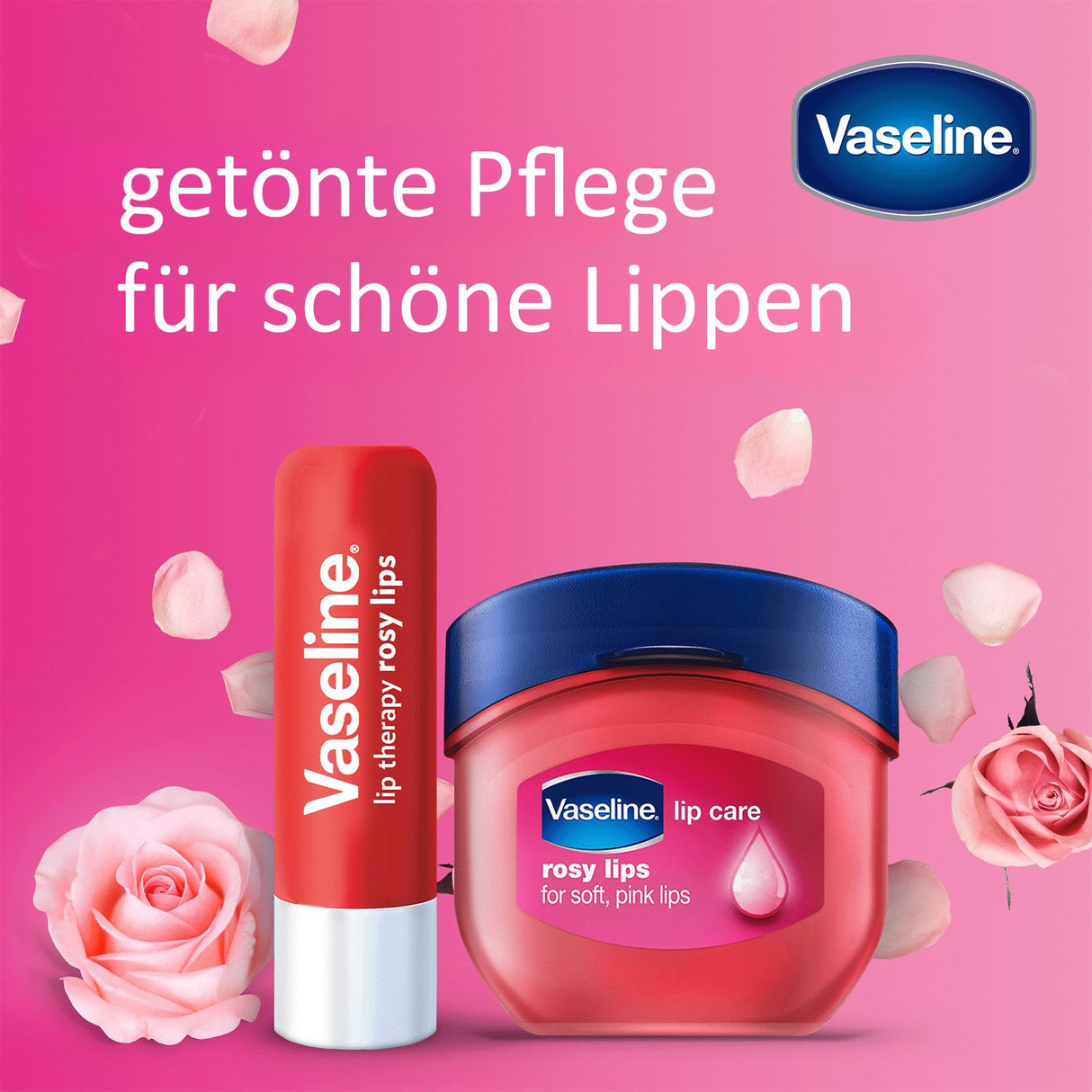 Vaseline Lip Therapy Rosy, Getönter Lippenbalsam, Lippenstift mit Mandel und Rosenöl