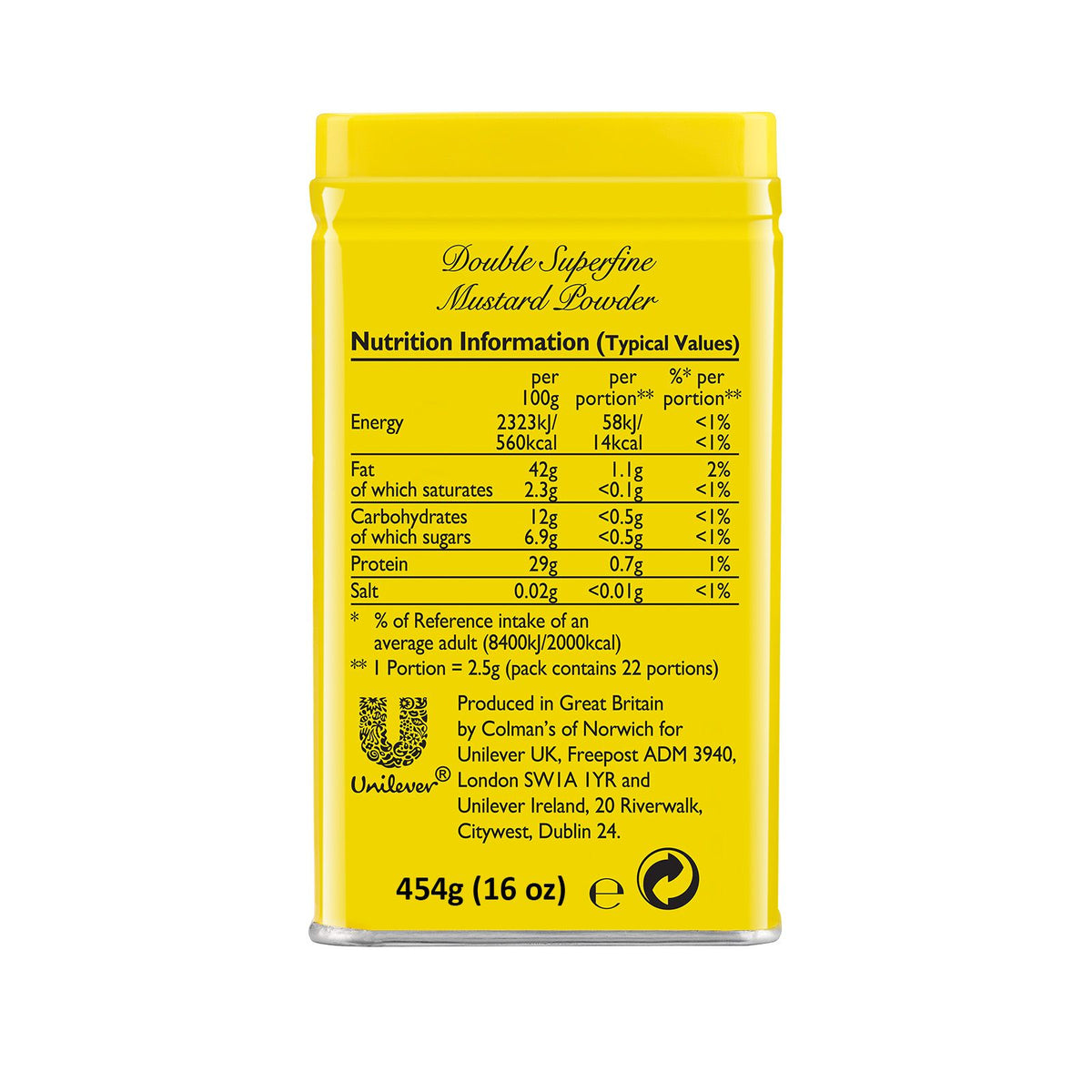 Colman's moutarde anglaise originale en poudre, Farine de moutarde anglaise superfine et vegane sans additifs artificiels