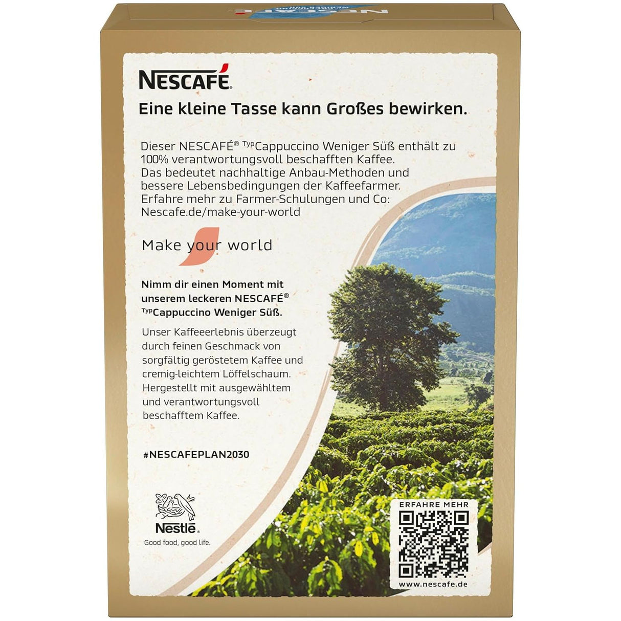 NESCAFÉ Cappuccino moins sucré, café soluble, 10 dosettes