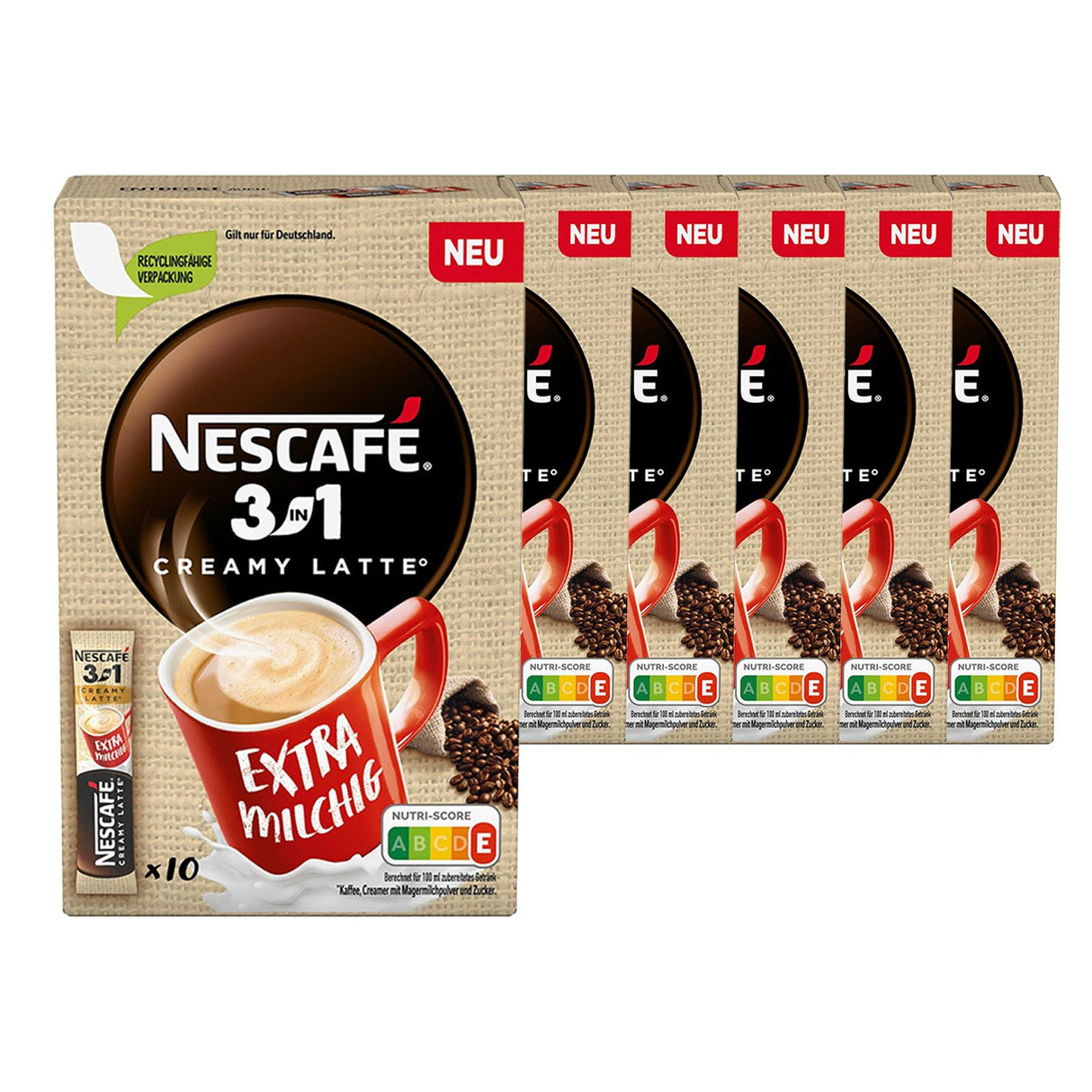 NESCAFÉ 3in1 Creamy Latte Getränkepulver-Sticks, löslicher Bohnenkaffee