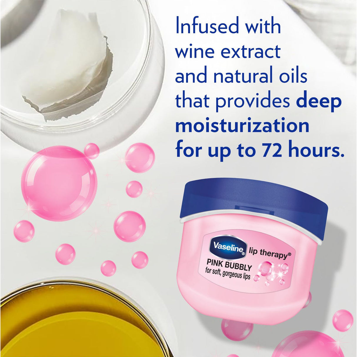 Vaseline Lip Therapy 7G Pink Bubbly | Pflegender Lippenbalsam für optimale Feuchtigkeit mit pinkfarbenen Blubberton |
