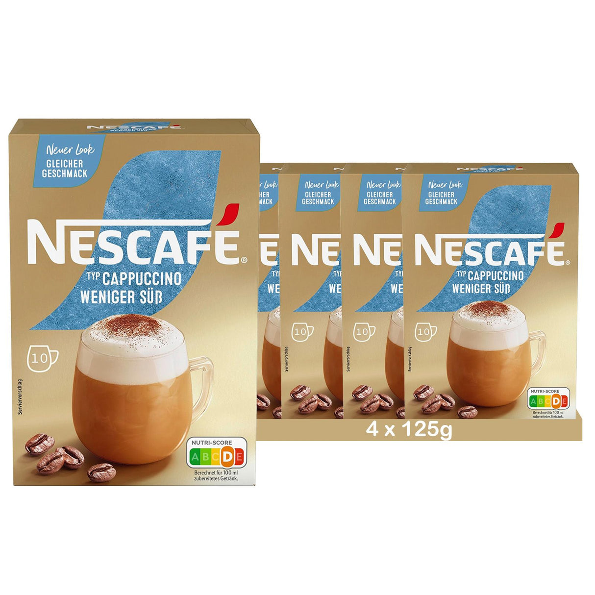 NESCAFÉ Cappuccino moins sucré, café soluble, 10 dosettes