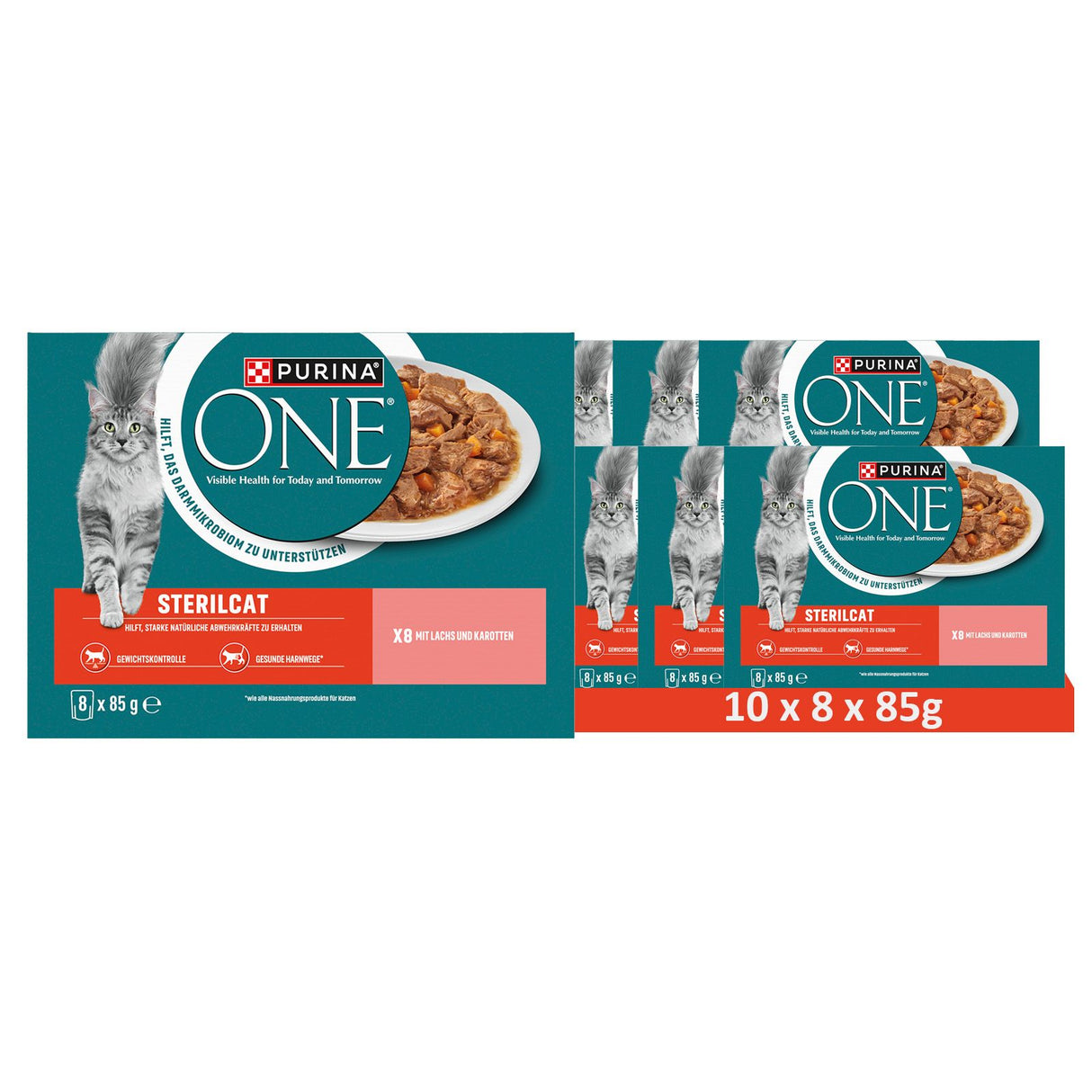ONE Sterilcat 8er-Pack zarte Stückchen in Sauce mit Lachs und Karotte