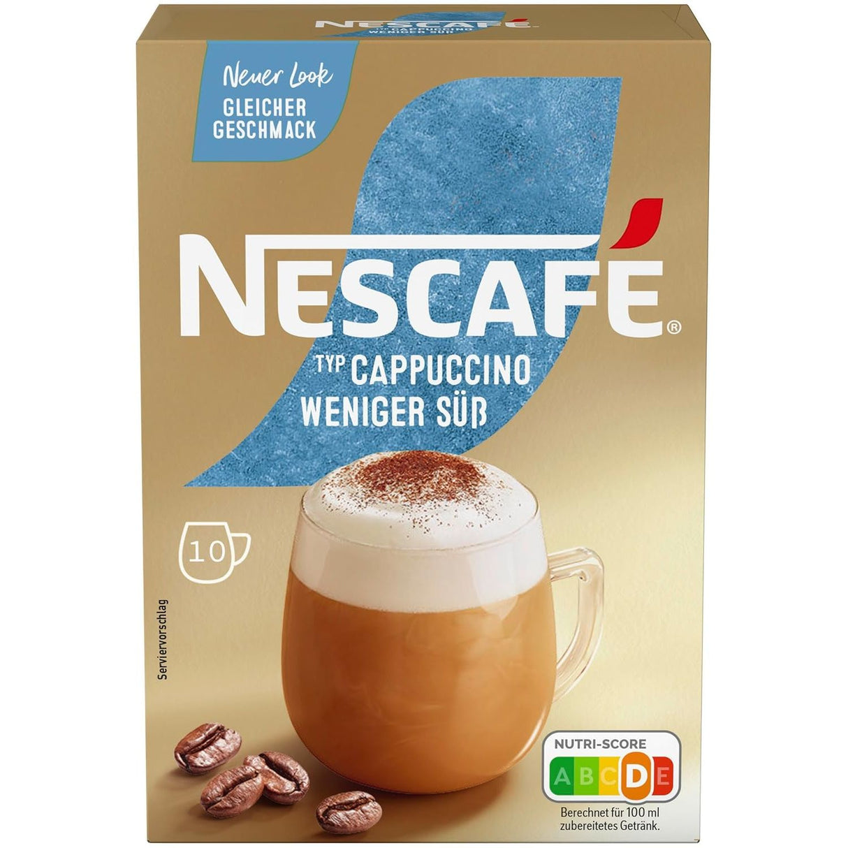 NESCAFÉ Cappuccino moins sucré, café soluble, 10 dosettes