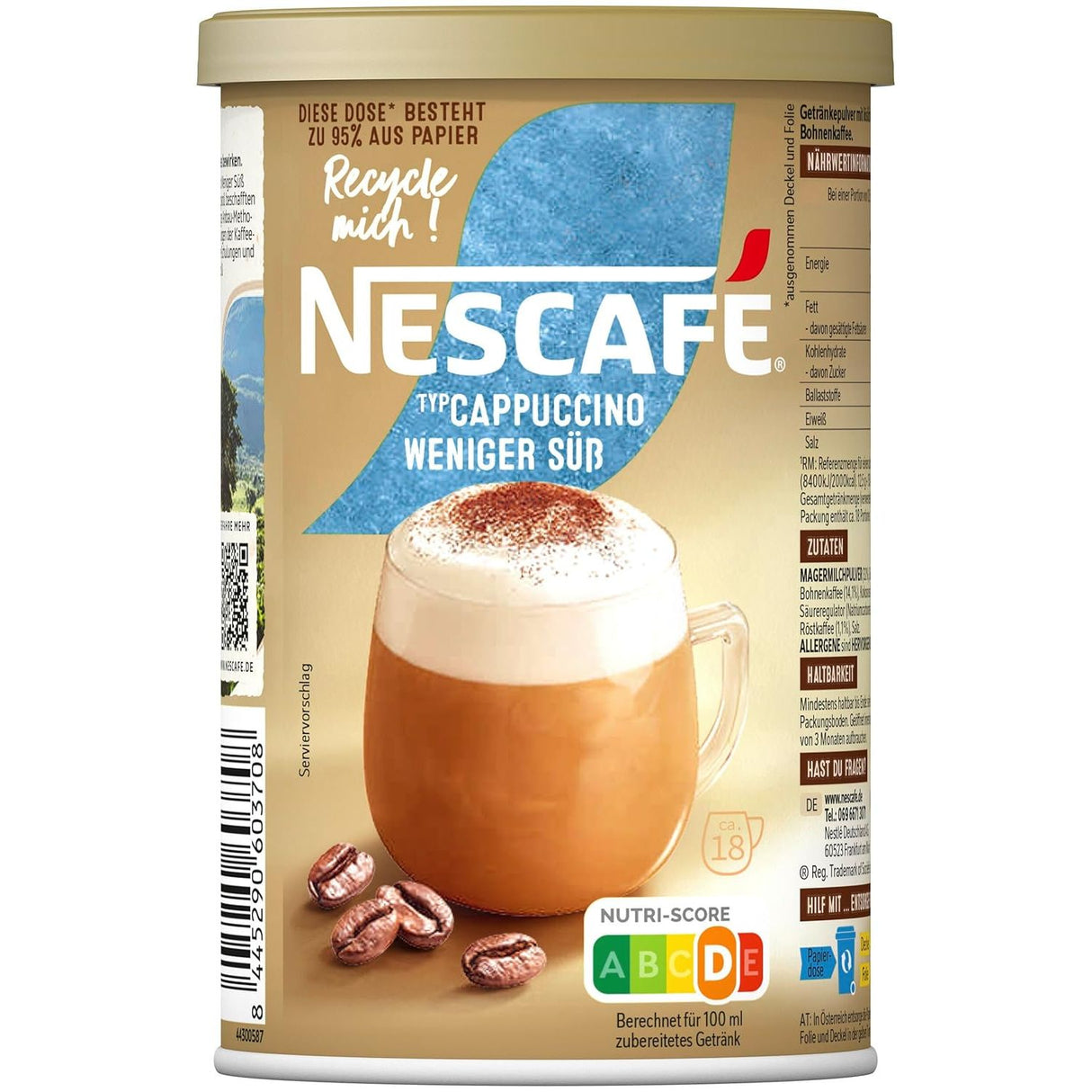 NESCAFÉ Gold Typ Cappuccino Weniger Süß, Getränkepulver mit löslichem Bohnenkaffee