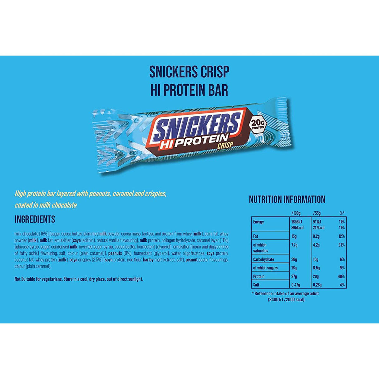 MARS Snickers Barre Hi-Protein Chocolate Crisp 12x55g