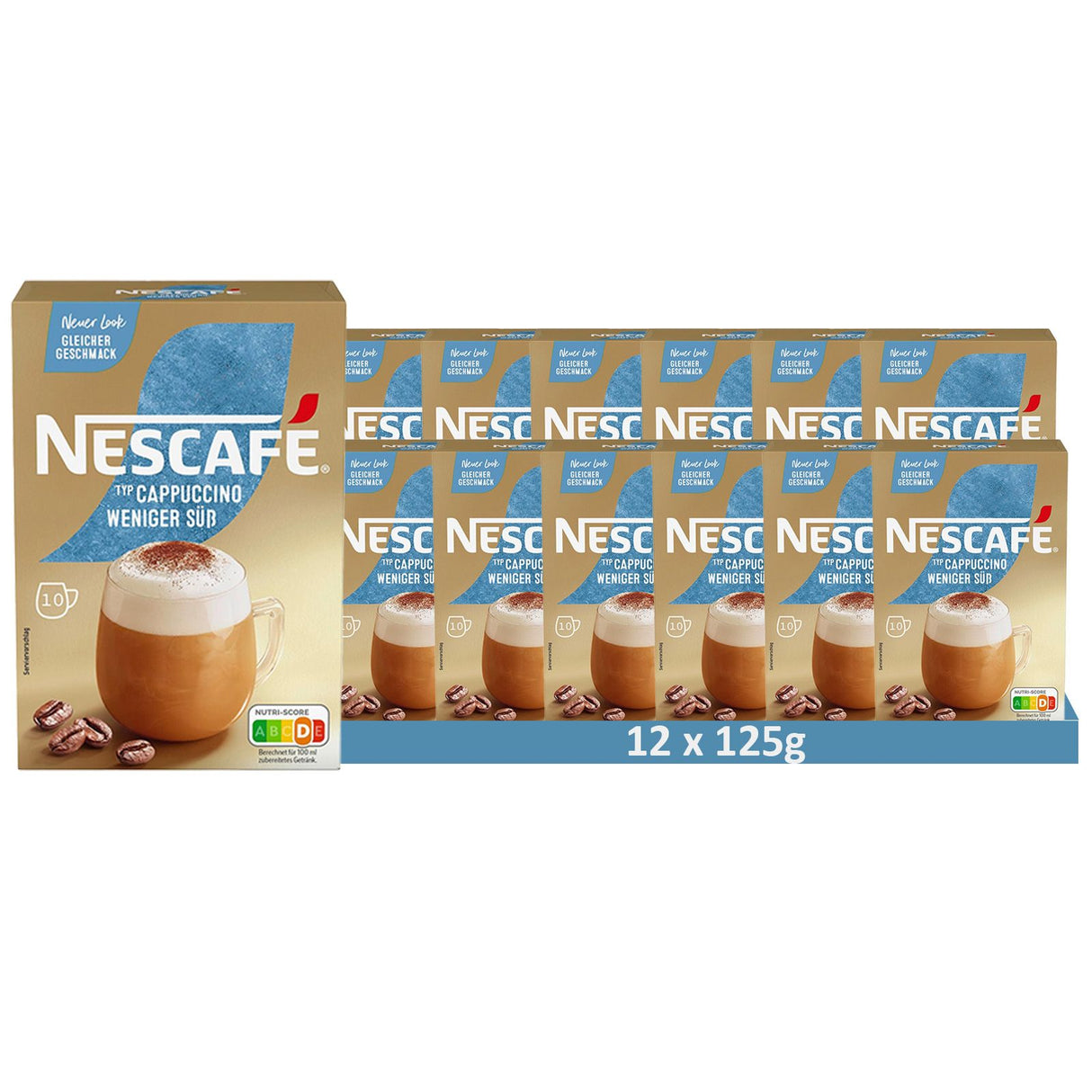 NESCAFÉ Cappuccino moins sucré, café soluble, 10 dosettes