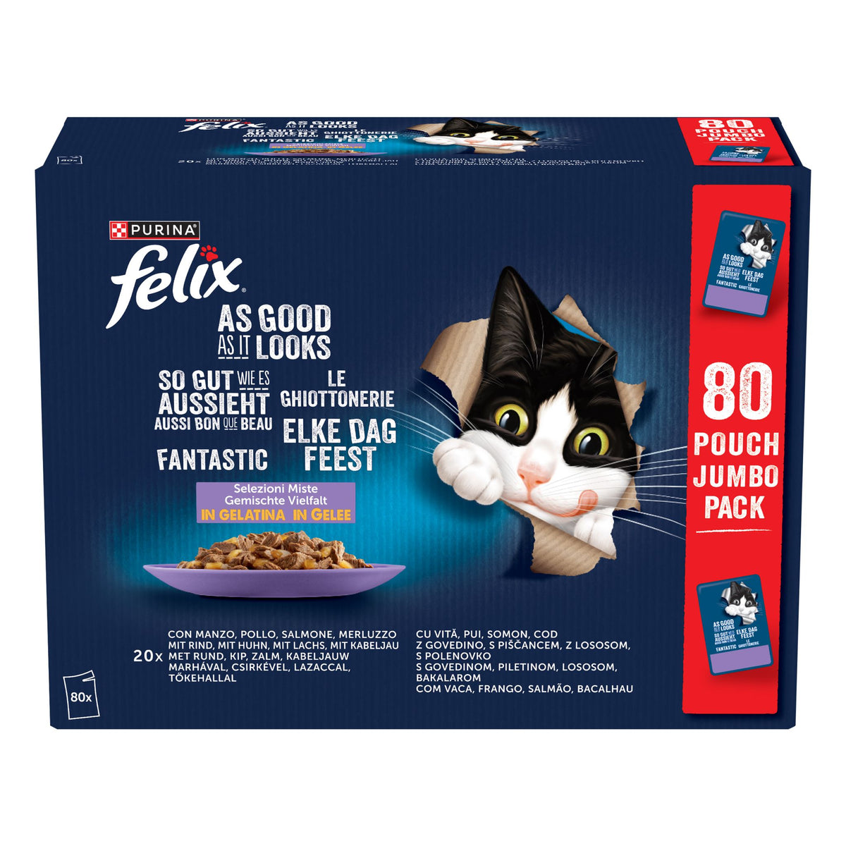 FELIX So gut wie es aussieht mit Kabeljau Gemischte Vielfalt in Gelee, Katzennassfutter für ausgewachsene Katzen