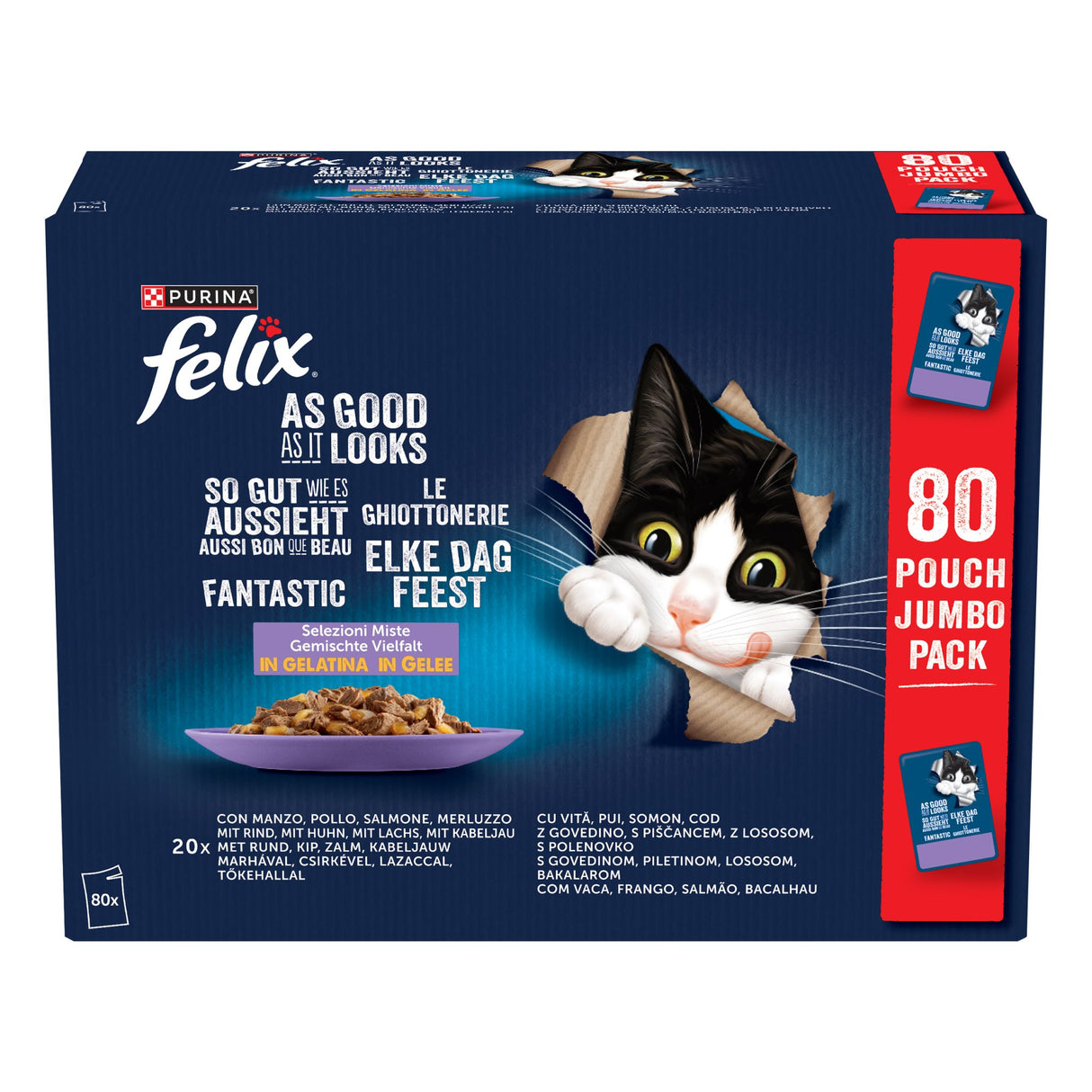 FELIX So gut wie es aussieht mit Kabeljau Gemischte Vielfalt in Gelee, Katzennassfutter für ausgewachsene Katzen