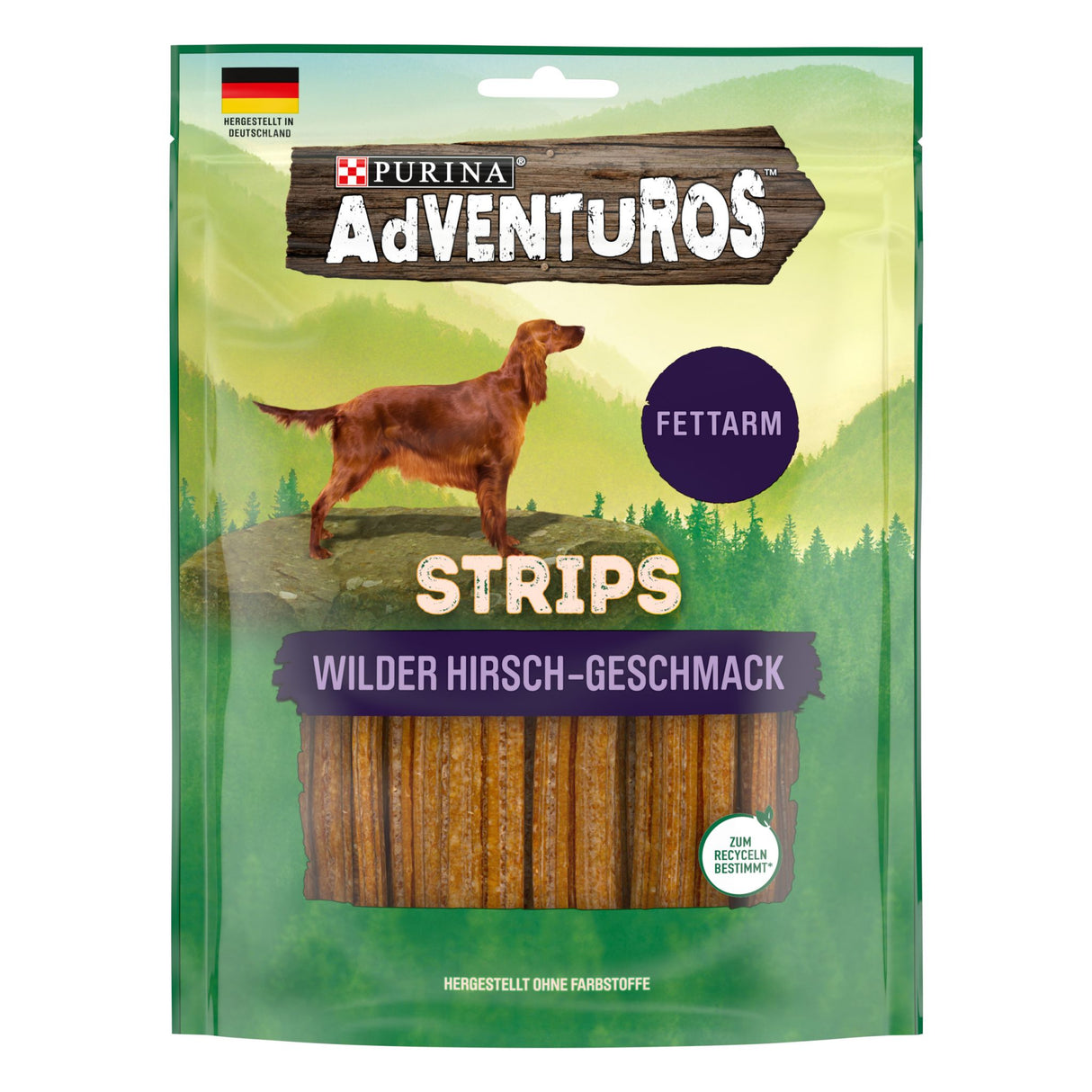 AdVENTuROS Strips Hundeleckerli fettarm, mit Hirschgeschmack 90g Beutel