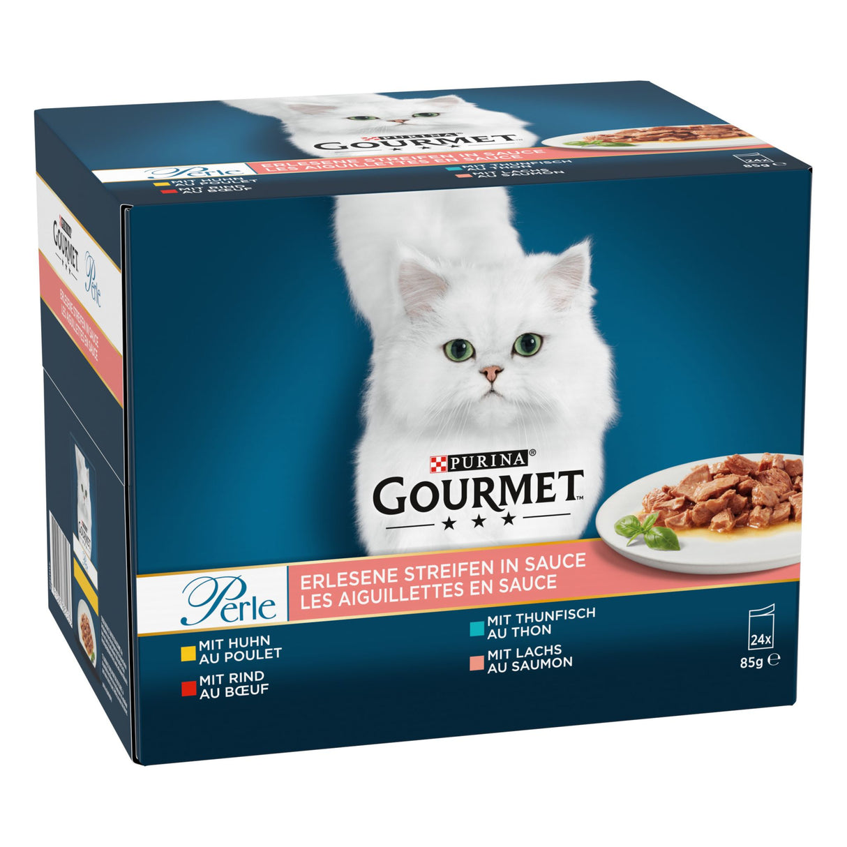 GOURMET PERLE Erlesene Streifen in Sauce (Huhn, Rind, Thunfisch, Lachs)
