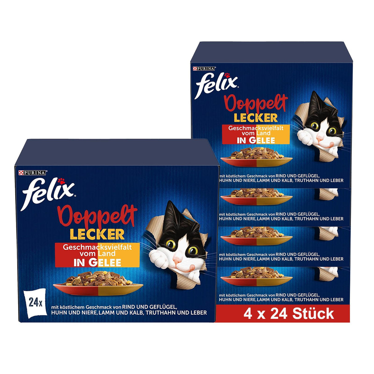 FELIX So gut wie es aussieht Doppelt Lecker Katzenfutter nass in Gelee, Sorten-Mix