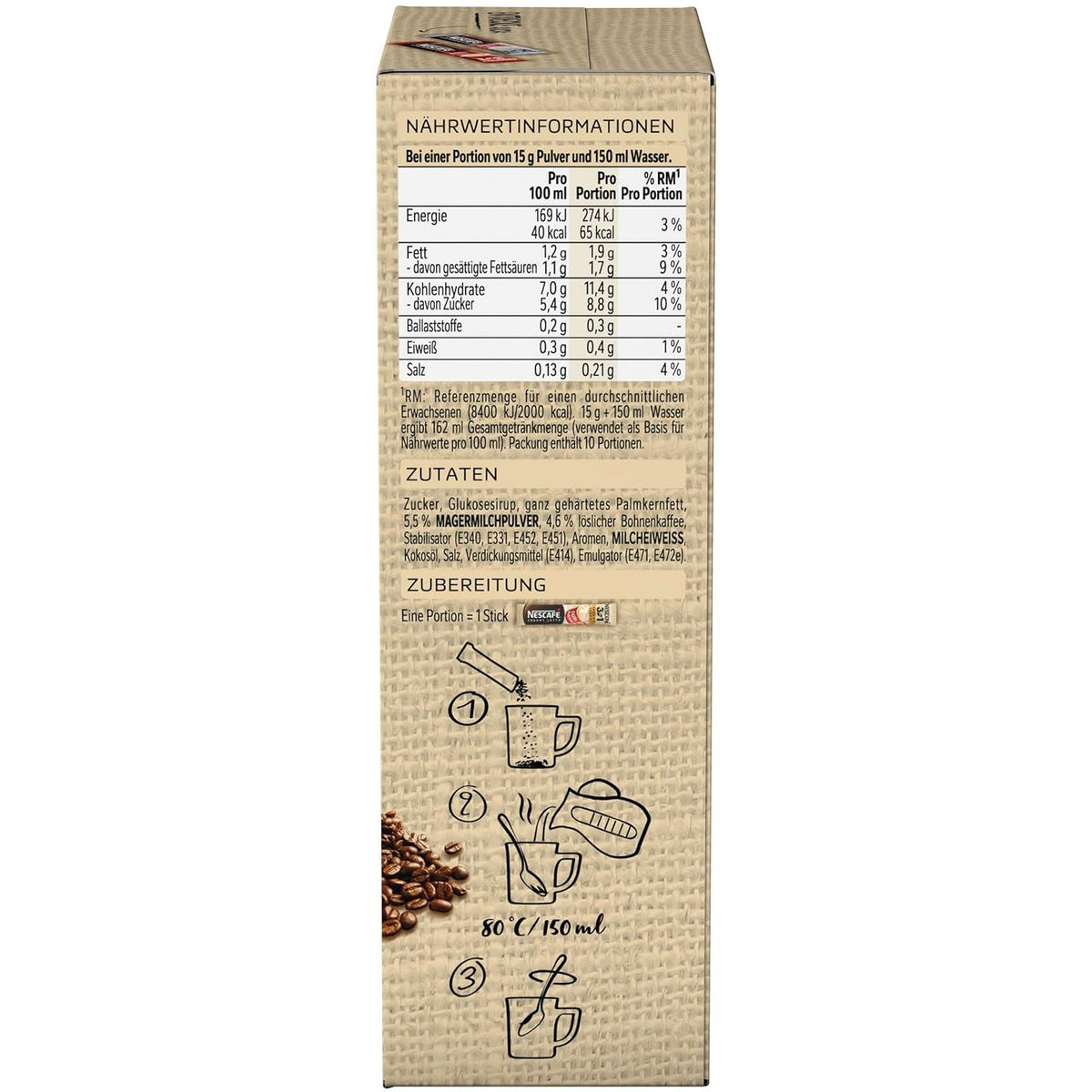 NESCAFÉ 3in1 Creamy Latte Getränkepulver-Sticks, löslicher Bohnenkaffee