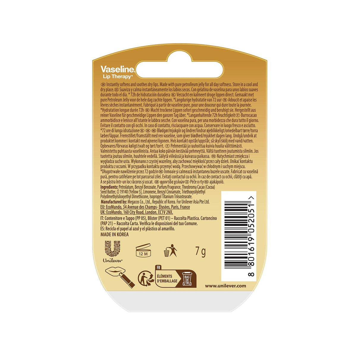 Vaseline Lip Therapy 7G Crème Brûlée | Pflegender Lippenbalsam für optimale Feuchtigkeit |