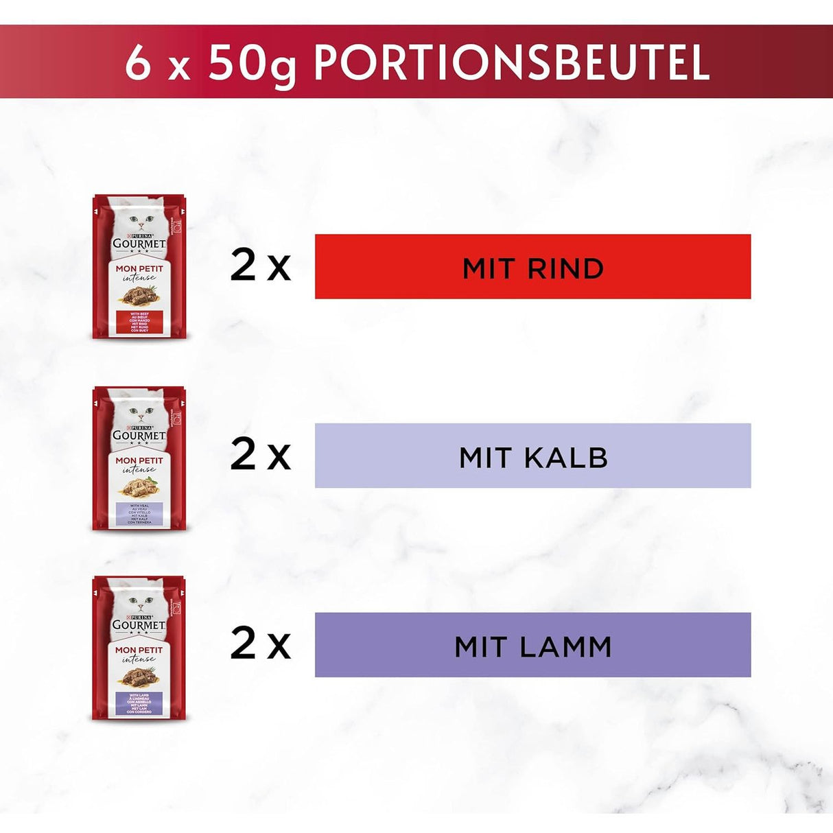 GOURMET Mon Petit Katzenfutter nass, Fleisch Sorten-Mix 6er Pack à 50g Dose