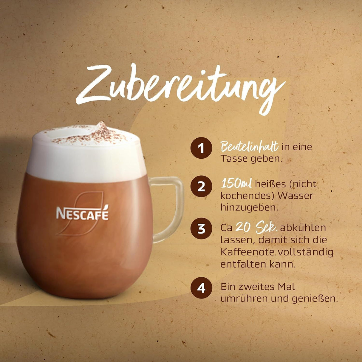NESCAFÉ Cappuccino moins sucré, café soluble, 10 dosettes