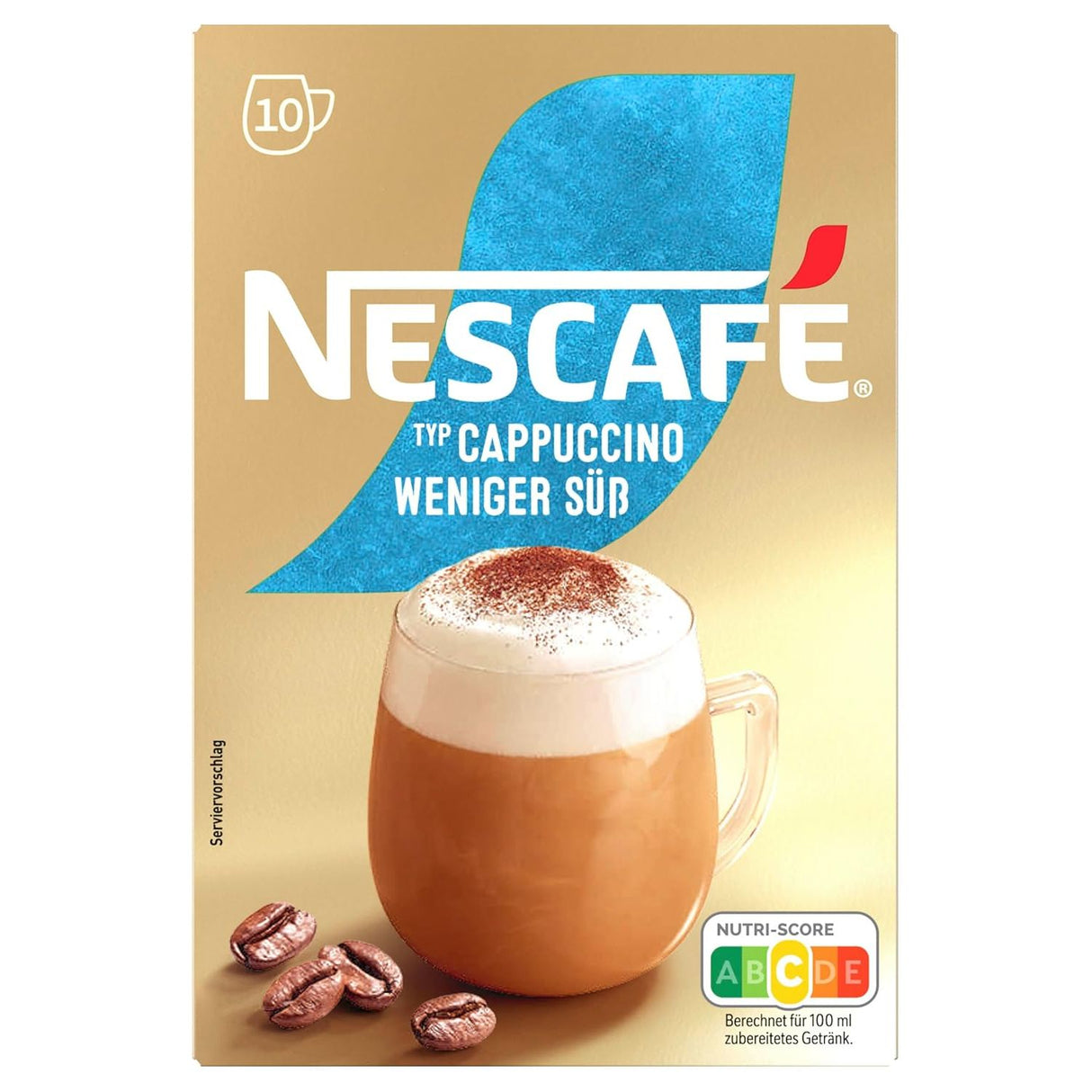 NESCAFÉ Cappuccino moins sucré, café soluble, 10 dosettes