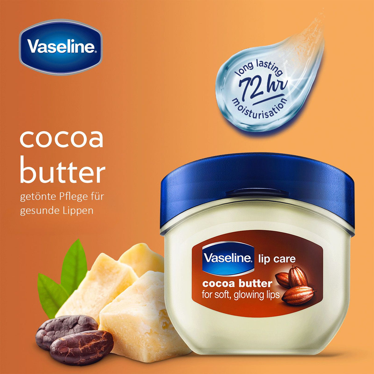 Vaseline Lip Therapy 7G Cocoa Butter, Pflegender Lippenbalsam für optimale Feuchtigkeit,