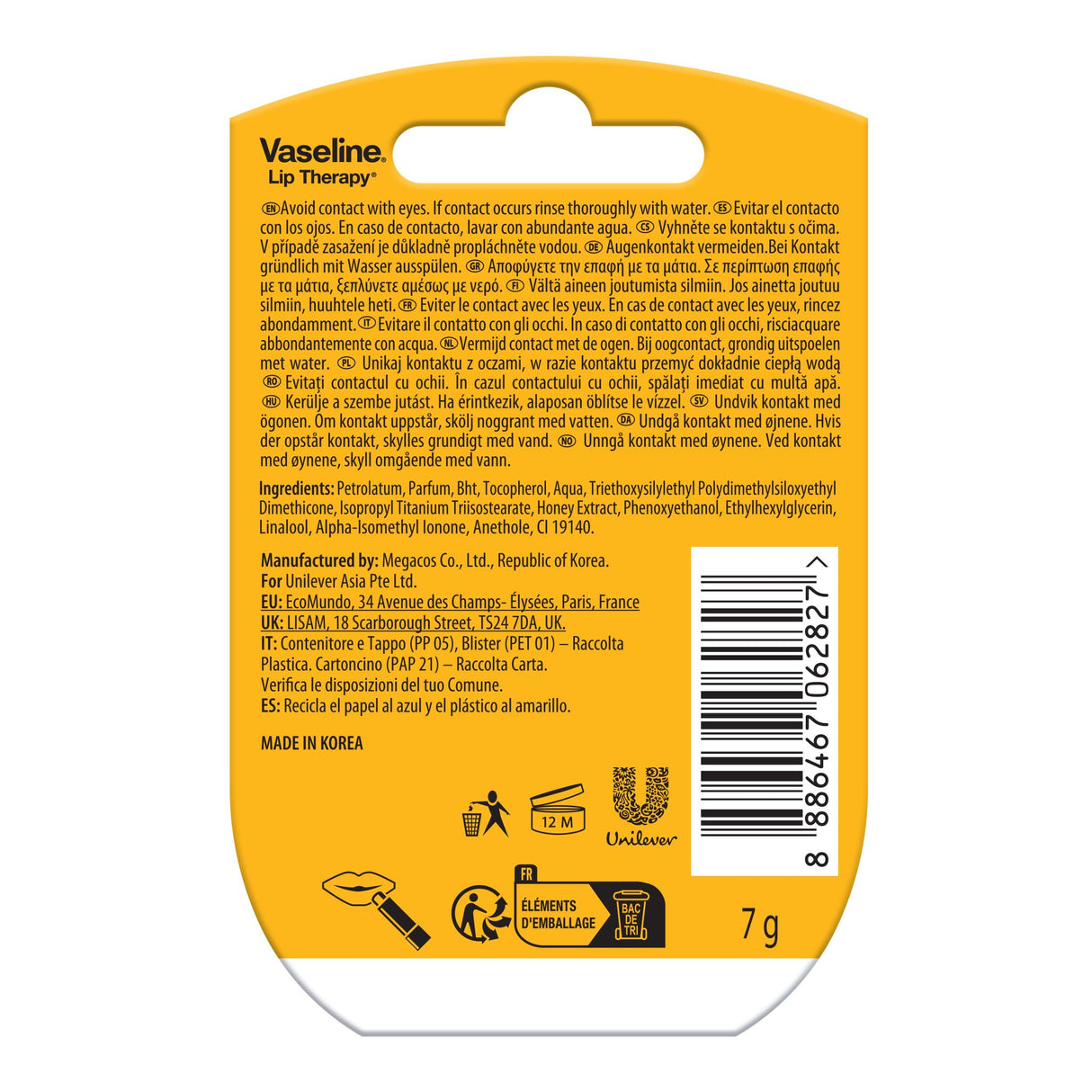 Vaseline Lip Therapy 7G Queen Bee | Baume à lèvres nourrissant au miel pour une hydratation optimale |