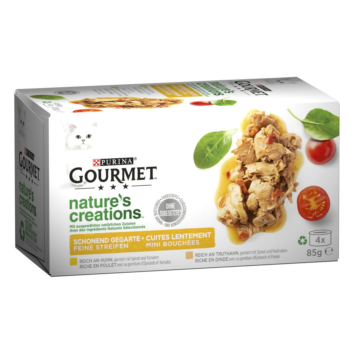 GOURMET Nature's Creation Naturbelassenes Katzennassfutter in Gelee, Huhn & Truthahn Mix, 4er Pack à 85g Dose