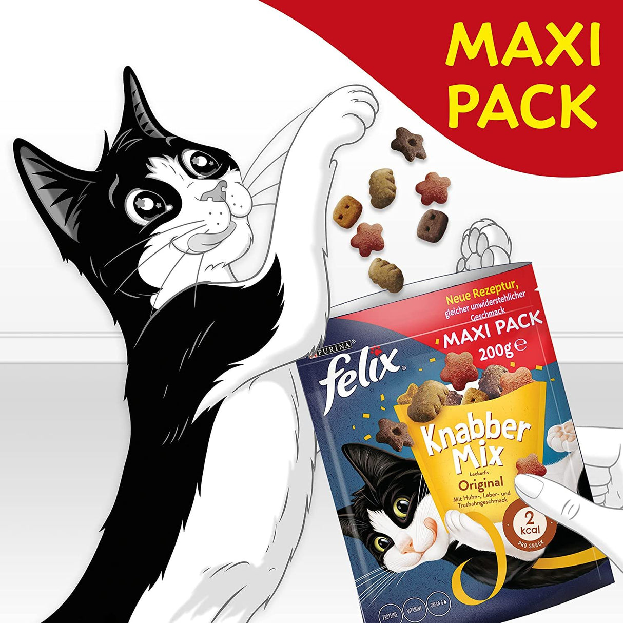 FELIX KnabberMix Original, Knuspriger Katzensnack mit 3 Geschmacksrichtungen