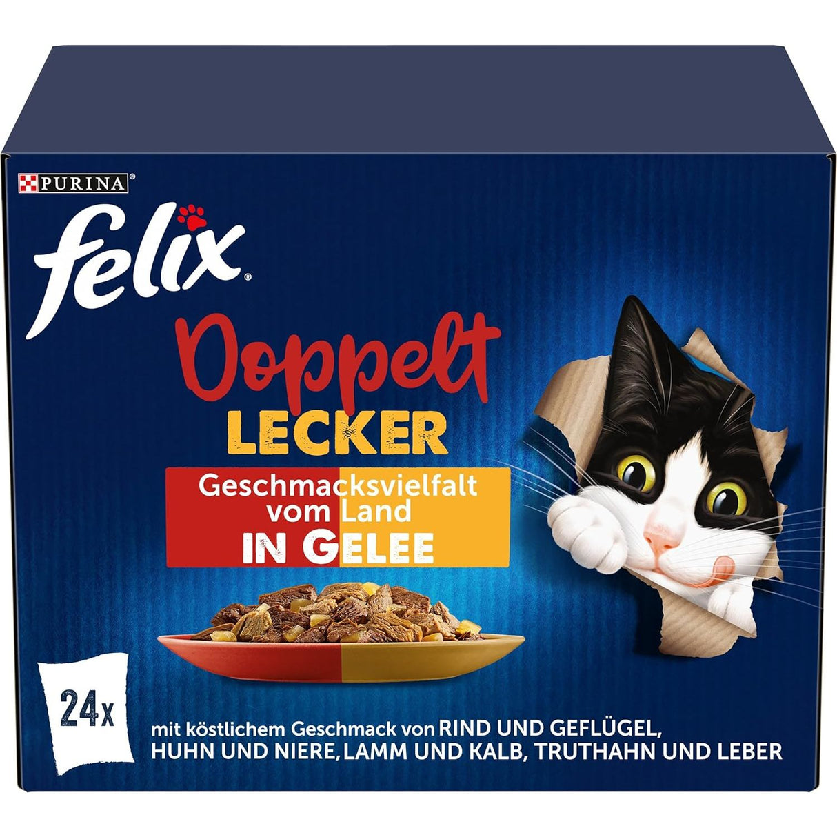 FELIX So gut wie es aussieht Doppelt Lecker Katzenfutter nass in Gelee, Sorten-Mix