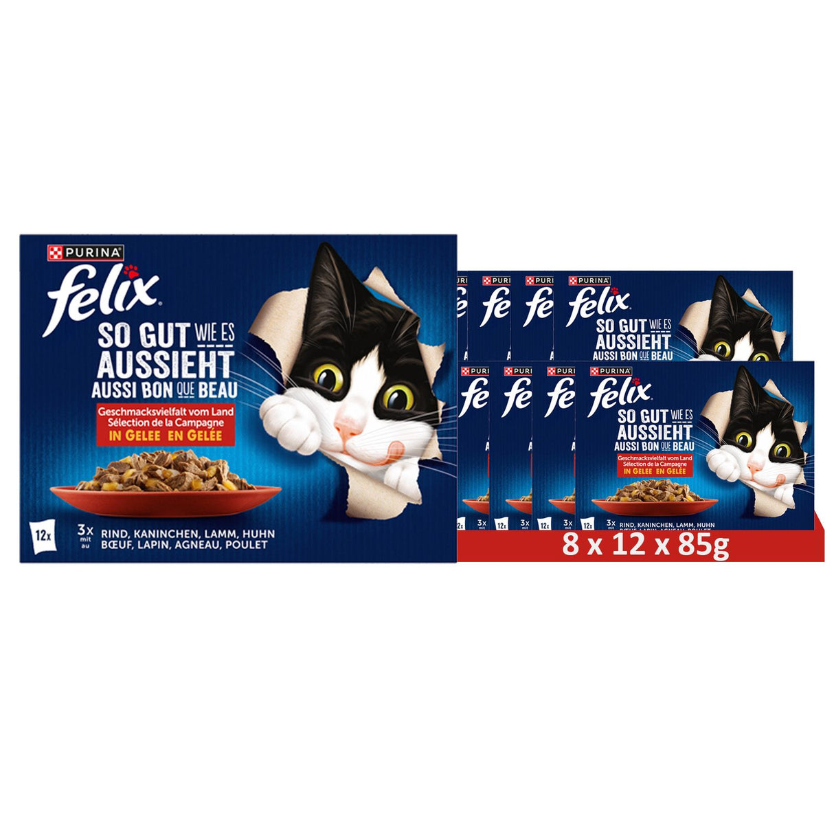 FELIX So gut wie es aussieht Katzenfutter nass in Gelee, Sorten-Mix 12er-Pack