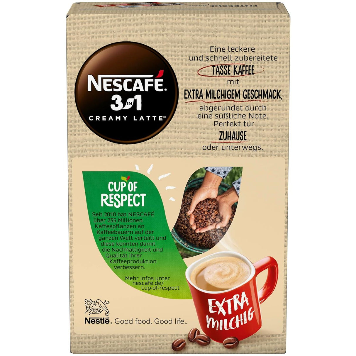 NESCAFÉ 3in1 Creamy Latte Getränkepulver-Sticks, löslicher Bohnenkaffee