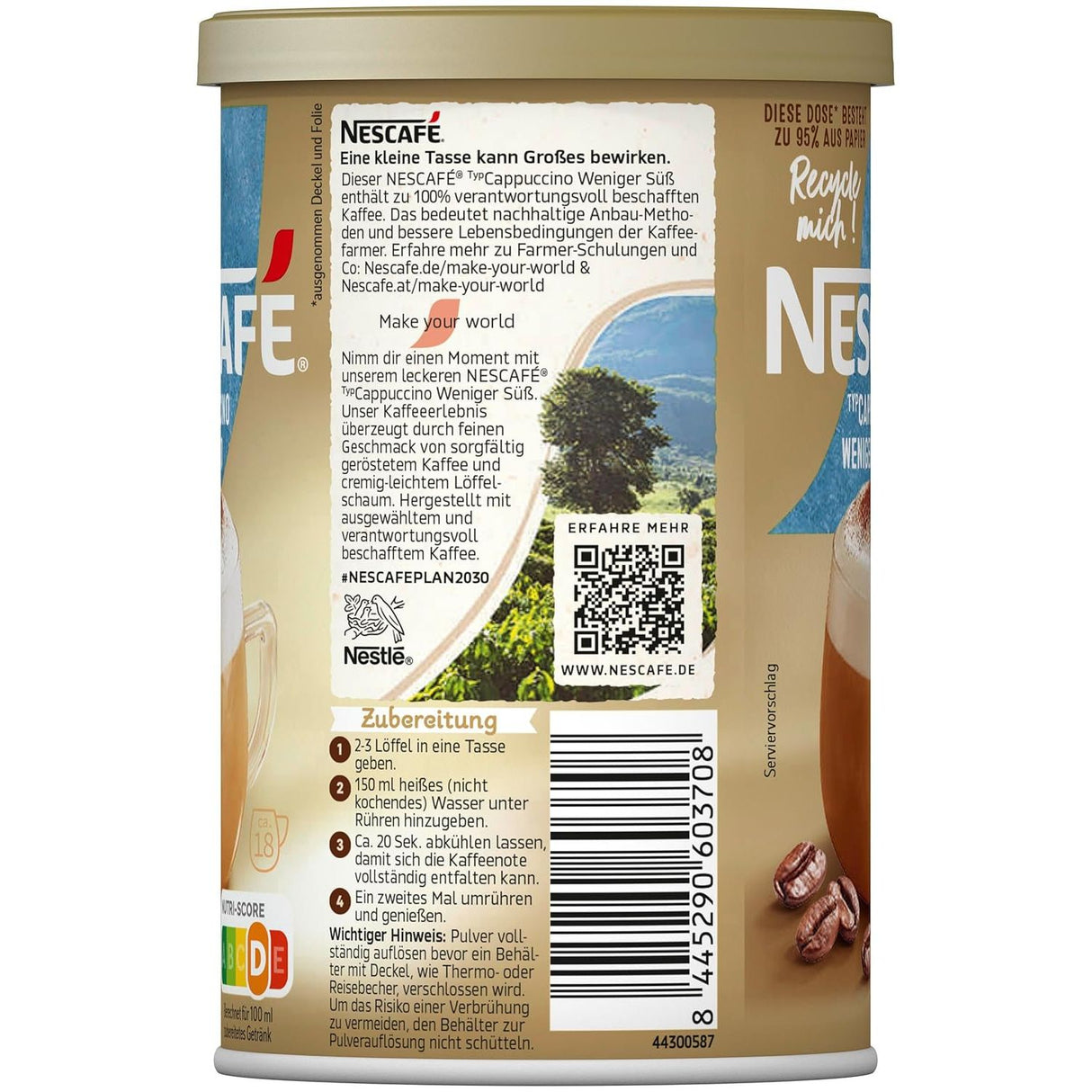 NESCAFÉ Gold Typ Cappuccino Weniger Süß, Getränkepulver mit löslichem Bohnenkaffee