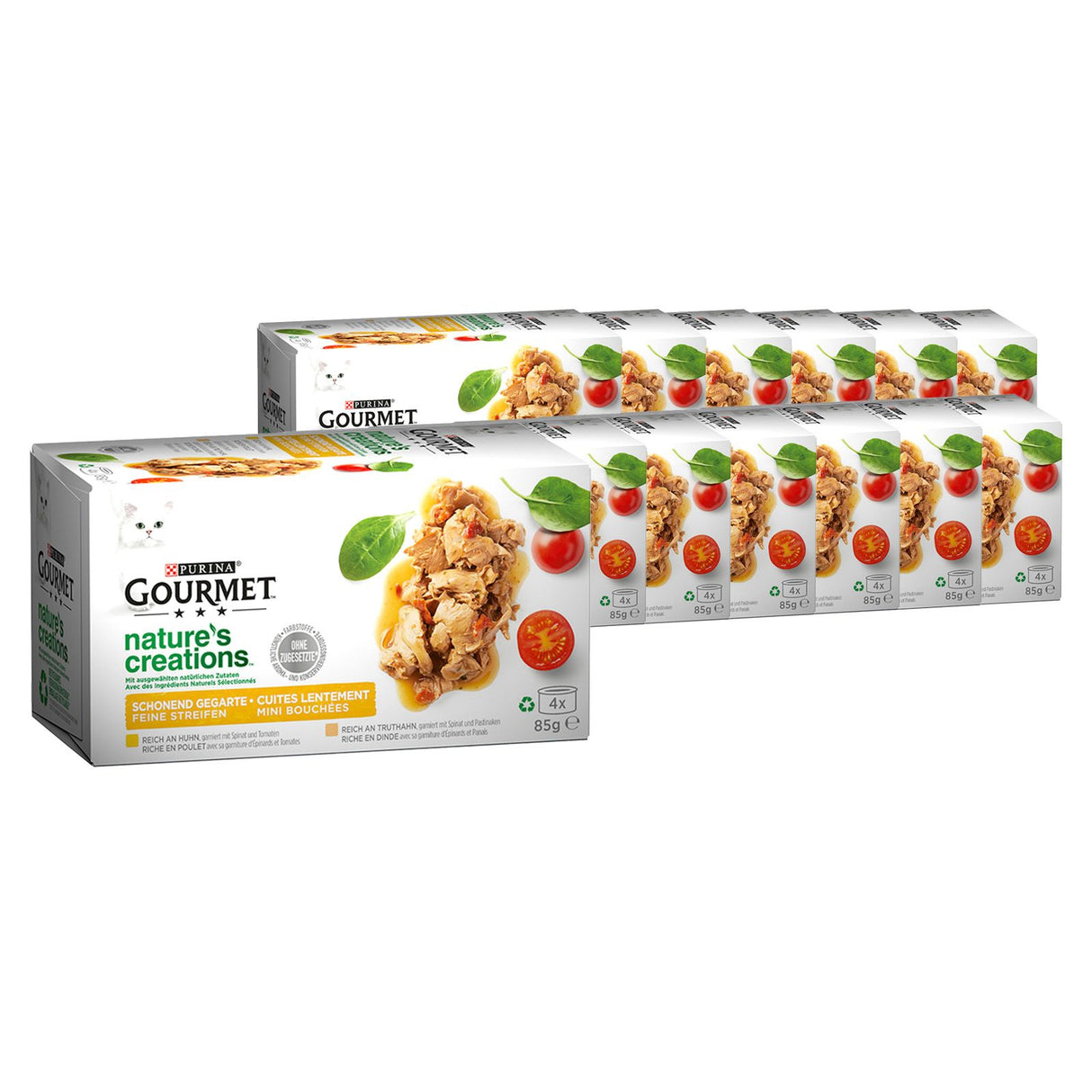 GOURMET Nature's Creation Nourriture humide naturelle pour chats en gelée, mélange de poulet et de dinde, boîte de 4 pièces à 85g