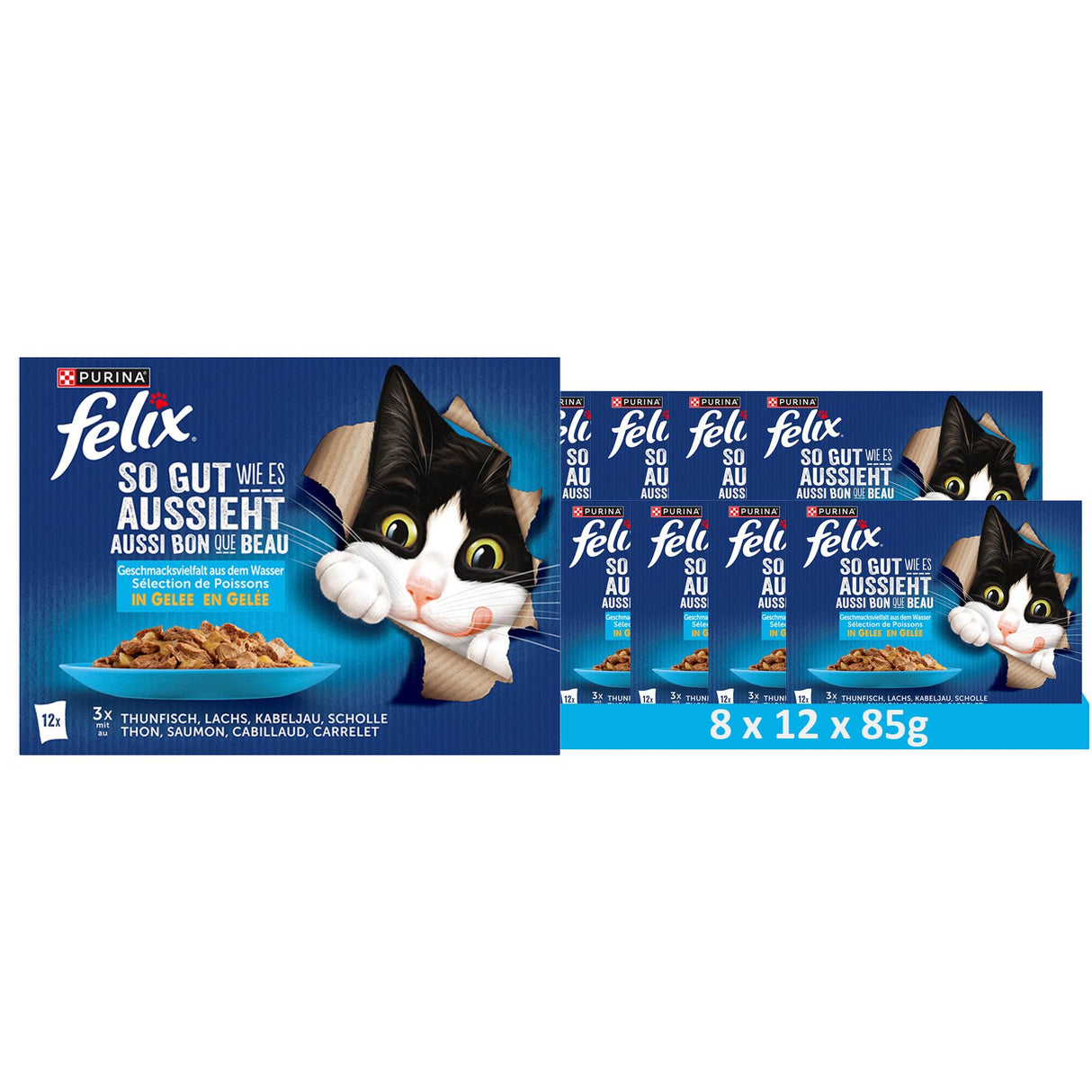FELIX So gut wie es aussieht Katzenfutter nass in Gelee, Fisch Sorten-Mix