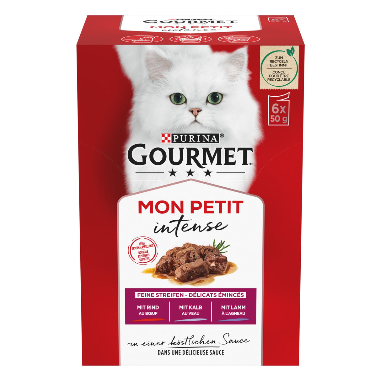 GOURMET Mon Petit Nourriture pour chats humide, mélange de viandes, boîte de 6 pièces de 50g