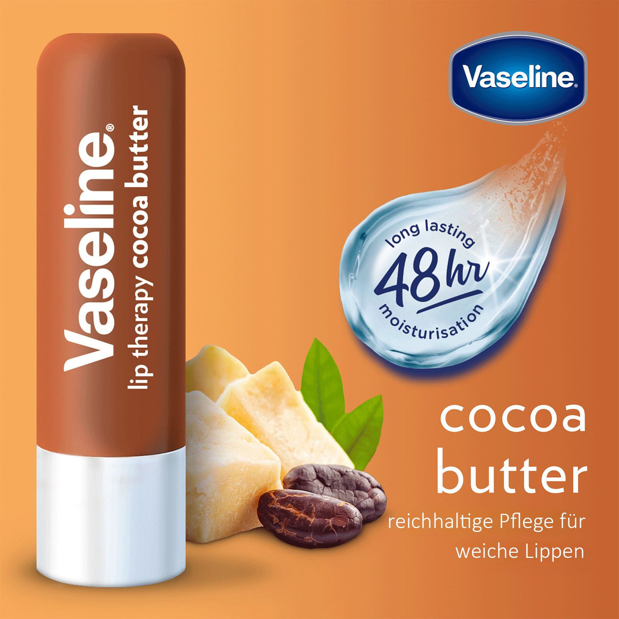 Vaseline Lip Therapy Cocoa Butter | Getönter Lippenbalsam, Lippenstift mit Kakao und Sheabutter