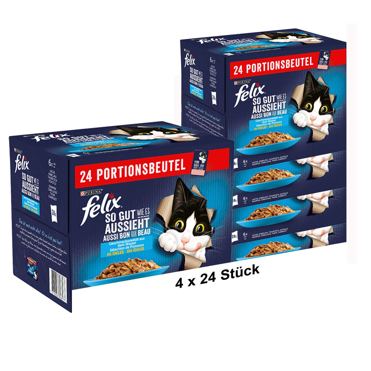 FELIX Si bon qu'il en a l'air Nourriture pour chats humide en gelée, mélange de variétés de poissons