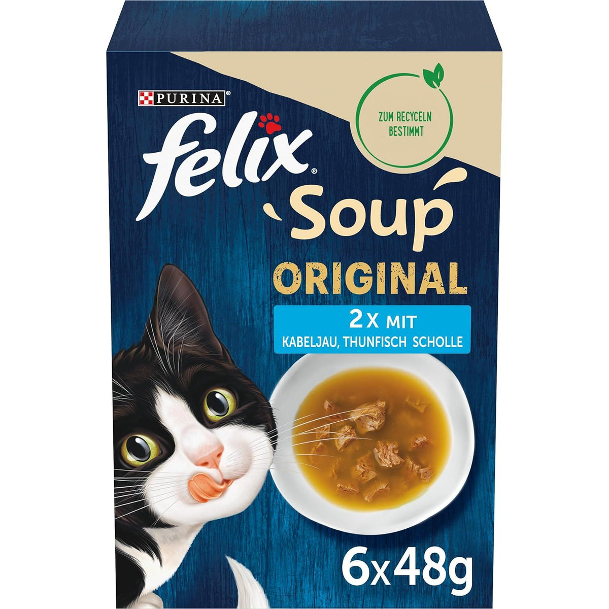 FELIX Soup, soupe avec de tendres morceaux, diversité de saveurs de l'eau, 6 paquets de 48g