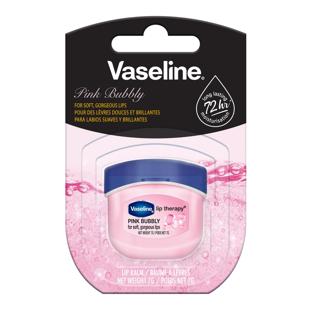 Vaseline Lip Therapy 7G Pink Bubbly | Pflegender Lippenbalsam für optimale Feuchtigkeit mit pinkfarbenen Blubberton |