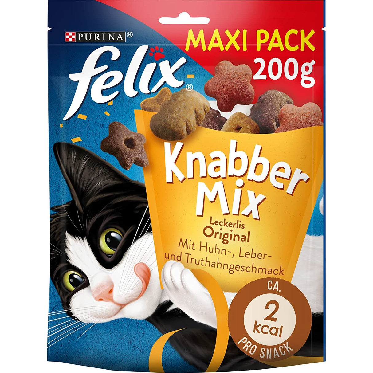 FELIX KnabberMix Original, Knuspriger Katzensnack mit 3 Geschmacksrichtungen