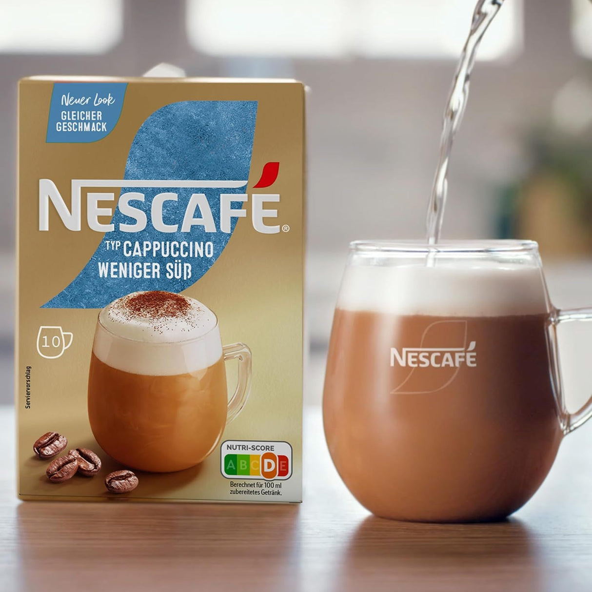 NESCAFÉ Cappuccino moins sucré, café soluble, 10 dosettes