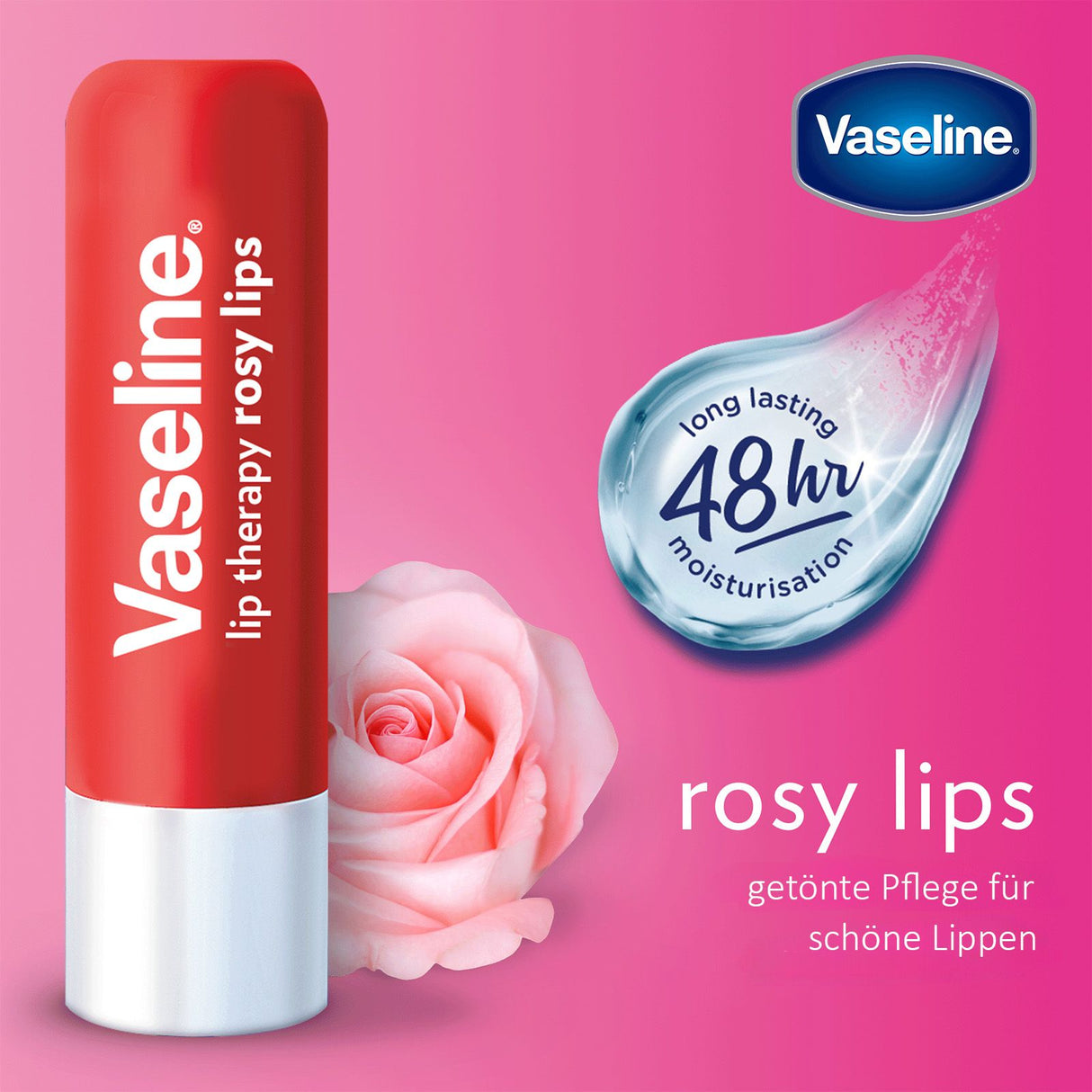 Vaseline Lip Therapy Rosy, Getönter Lippenbalsam, Lippenstift mit Mandel und Rosenöl