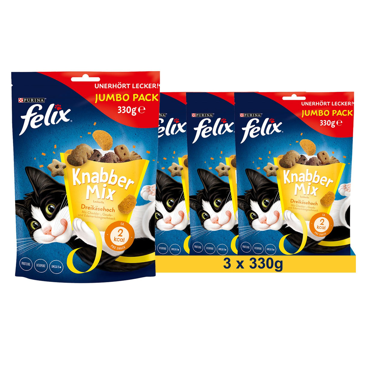 FELIX Knabber Mix Dreikäsehoch Knuspriger Katzensnack