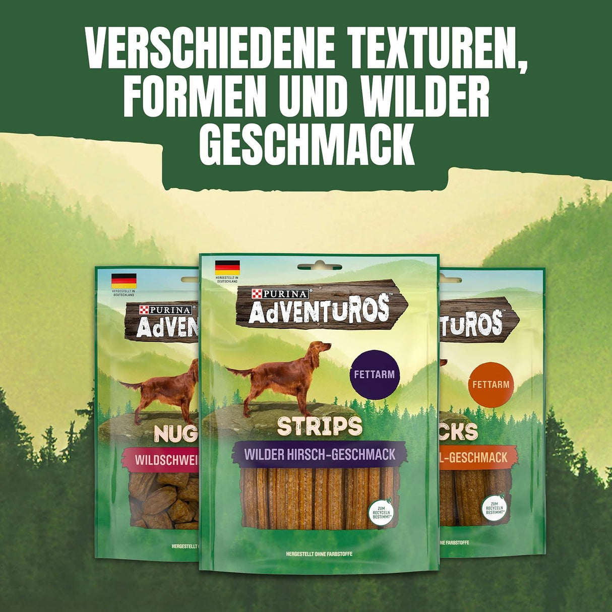 AdVENTuROS Strips Hundeleckerli fettarm, mit Hirschgeschmack 90g Beutel